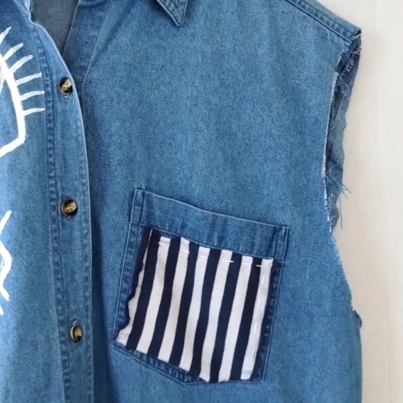 Copper Key denim artsy vest, DIY, small, boho, bohemian, art to wear - Picture 3 of 6